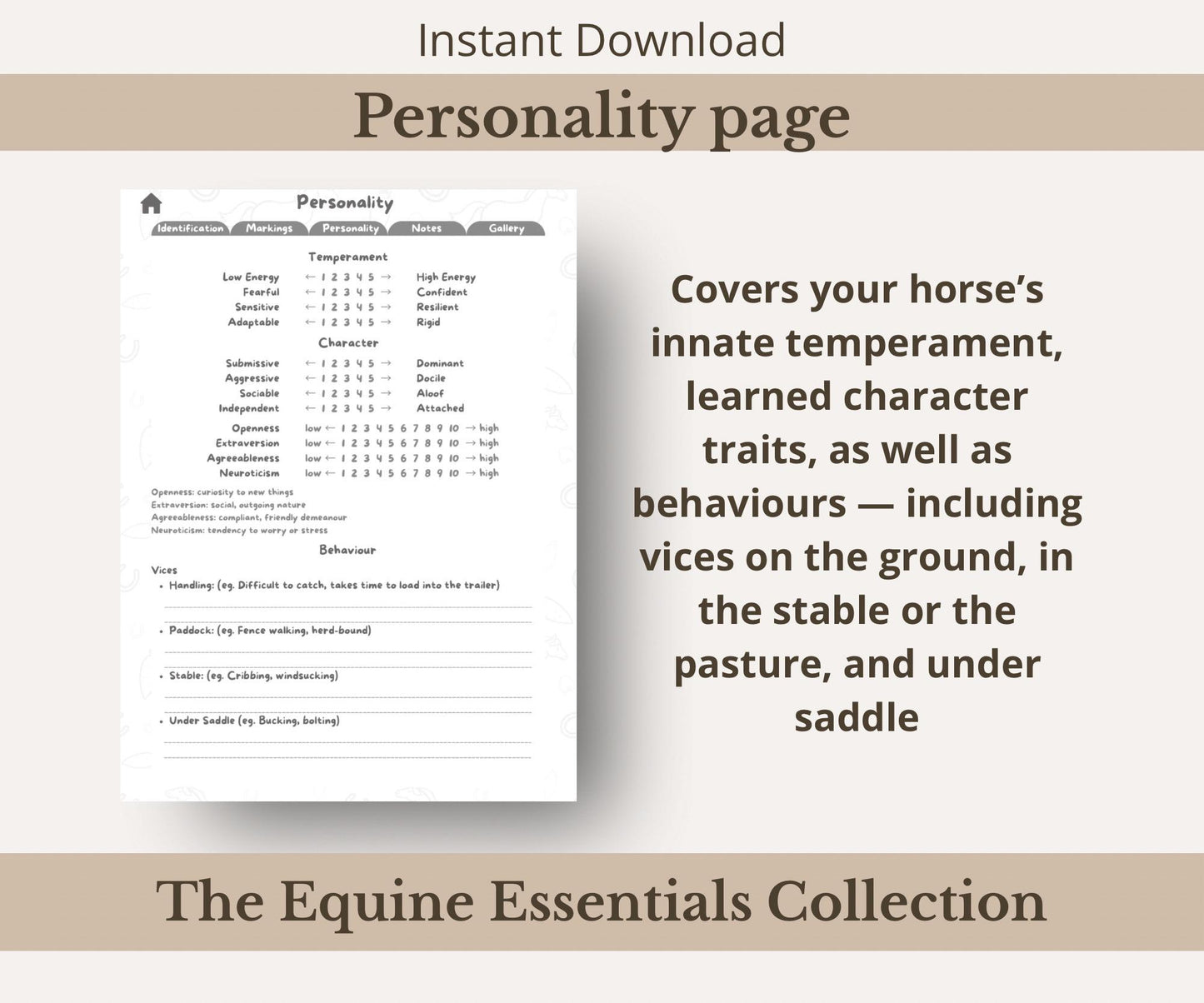 Comprehensive Horse Profile Bundle | Printable Equine Record Keeper