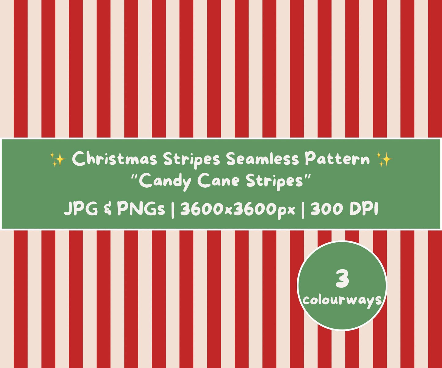 Candy Cane Stripes Seamless Pattern | Green, Gold and Red Christmas Stripes