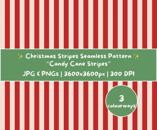 Candy Cane Stripes Seamless Pattern | Green, Gold and Red Christmas Stripes
