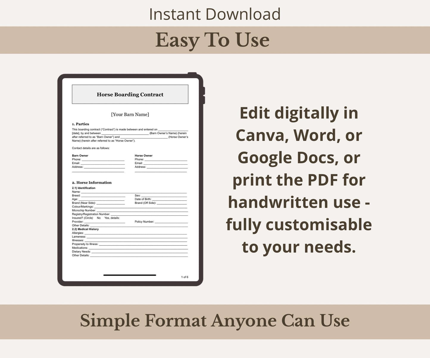 Horse Boarding Contract Template
