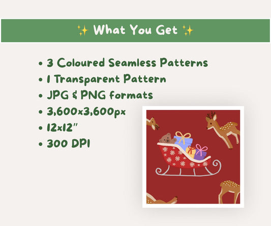 Dashing Through the Snow Seamless Pattern | Reindeer & Sleighs