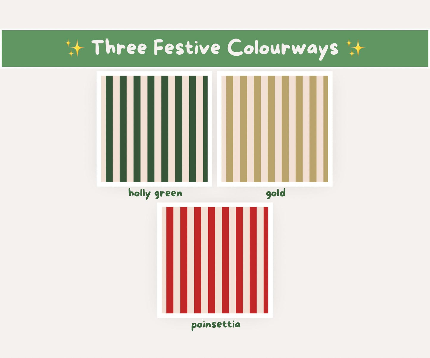 Candy Cane Stripes Seamless Pattern | Green, Gold and Red Christmas Stripes
