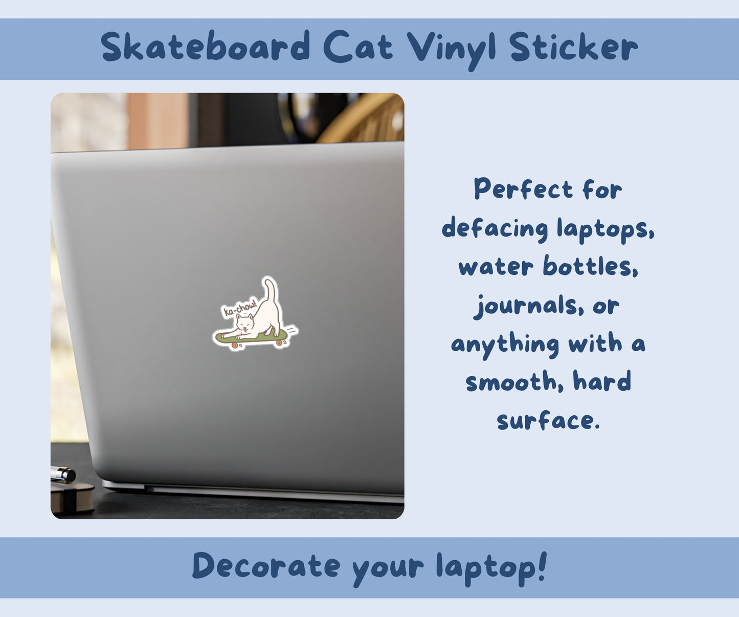 Skateboarding Cat Vinyl Kiss-Cut Sticker