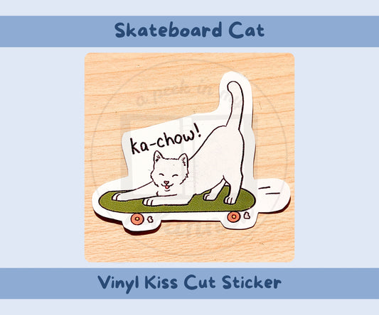Skateboarding Cat Vinyl Kiss-Cut Sticker