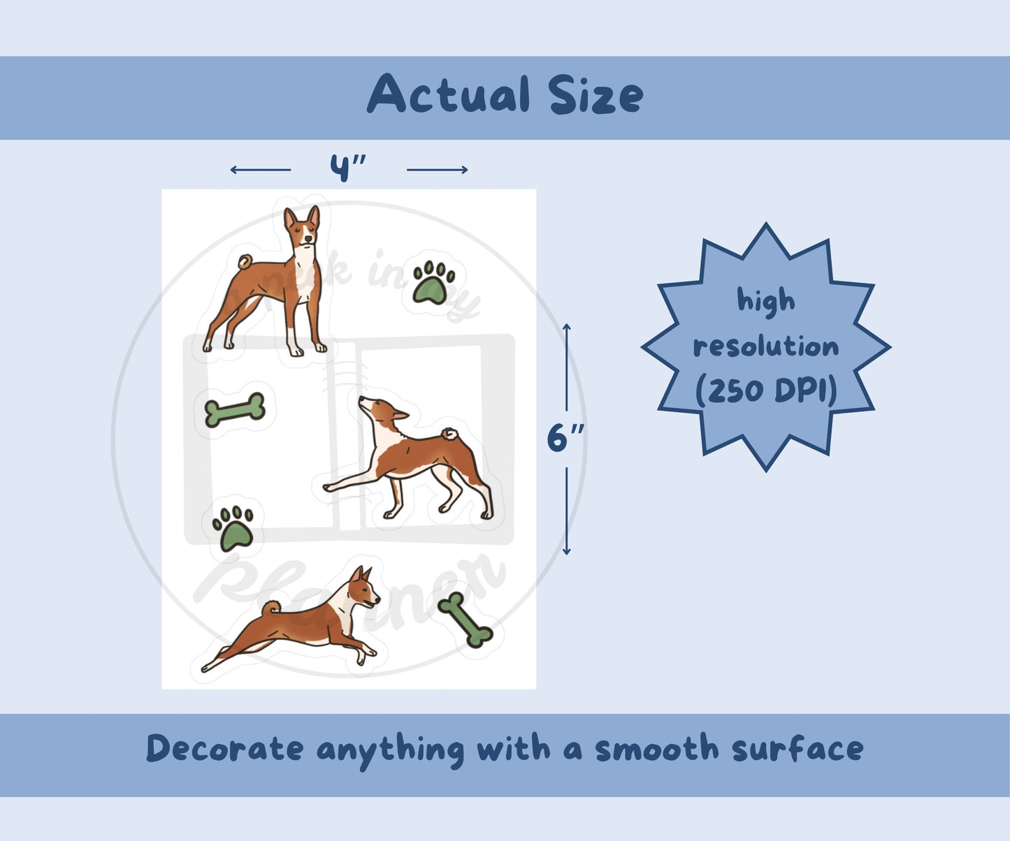 Basenji Sticker Sheet | Red & White Basenji Dog Kiss-Cut Stickers