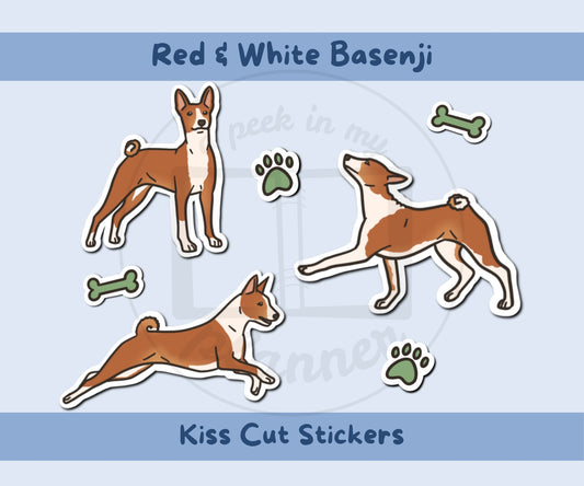 Basenji Sticker Sheet | Red & White Basenji Dog Kiss-Cut Stickers