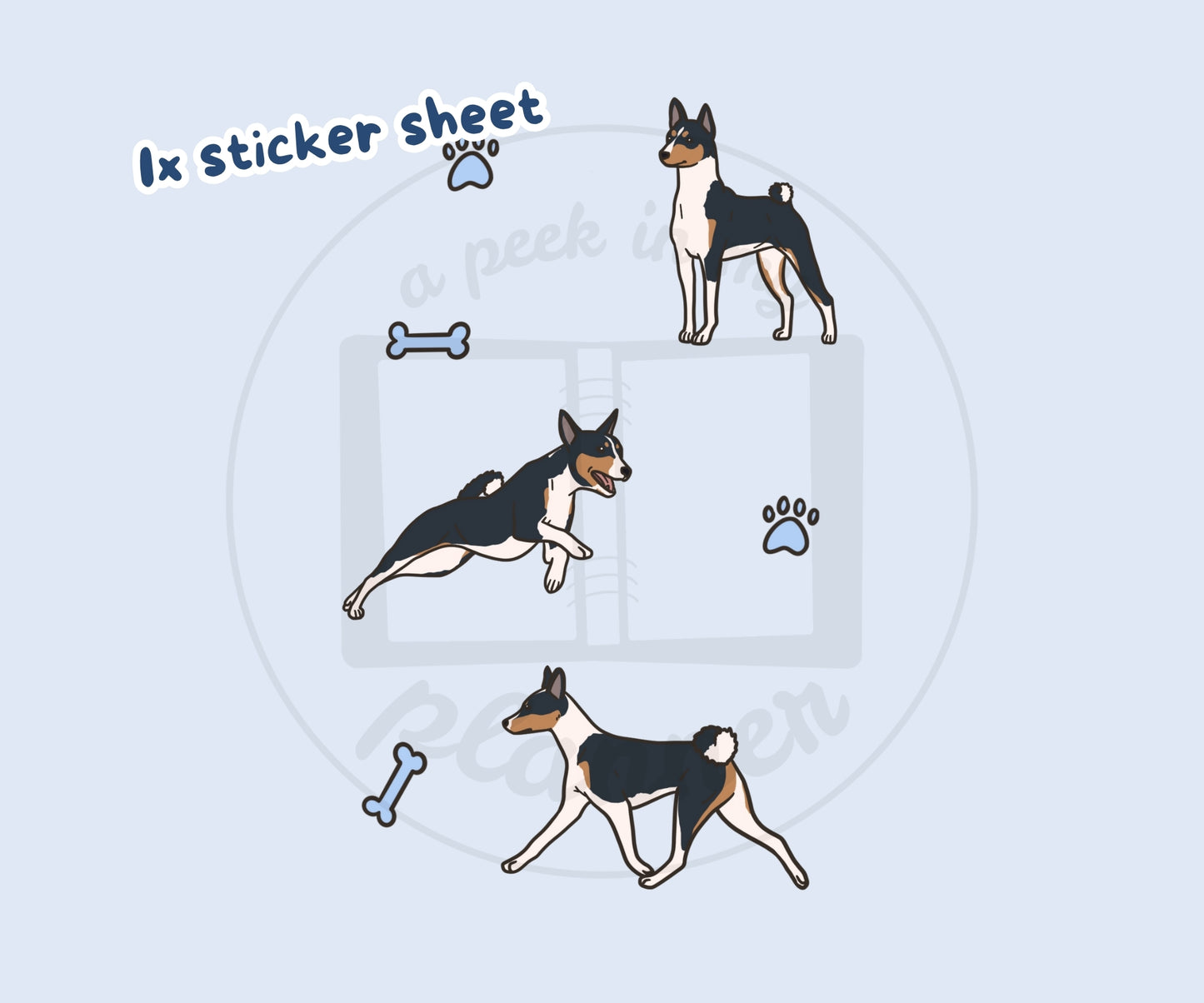 Basenji Sticker Sheet | Tricolour Basenji Dog Kiss-Cut Stickers