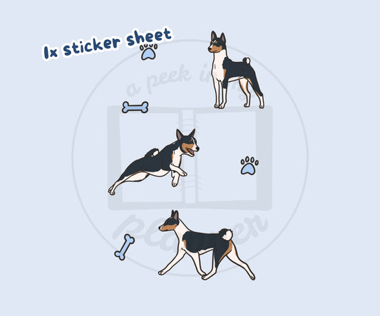Basenji Sticker Sheet | Tricolour Basenji Dog Kiss-Cut Stickers