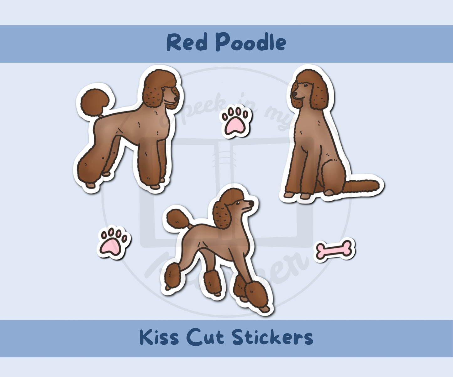 Red Poodle Sticker Sheet | Poodle Dog Kiss-Cut Stickers