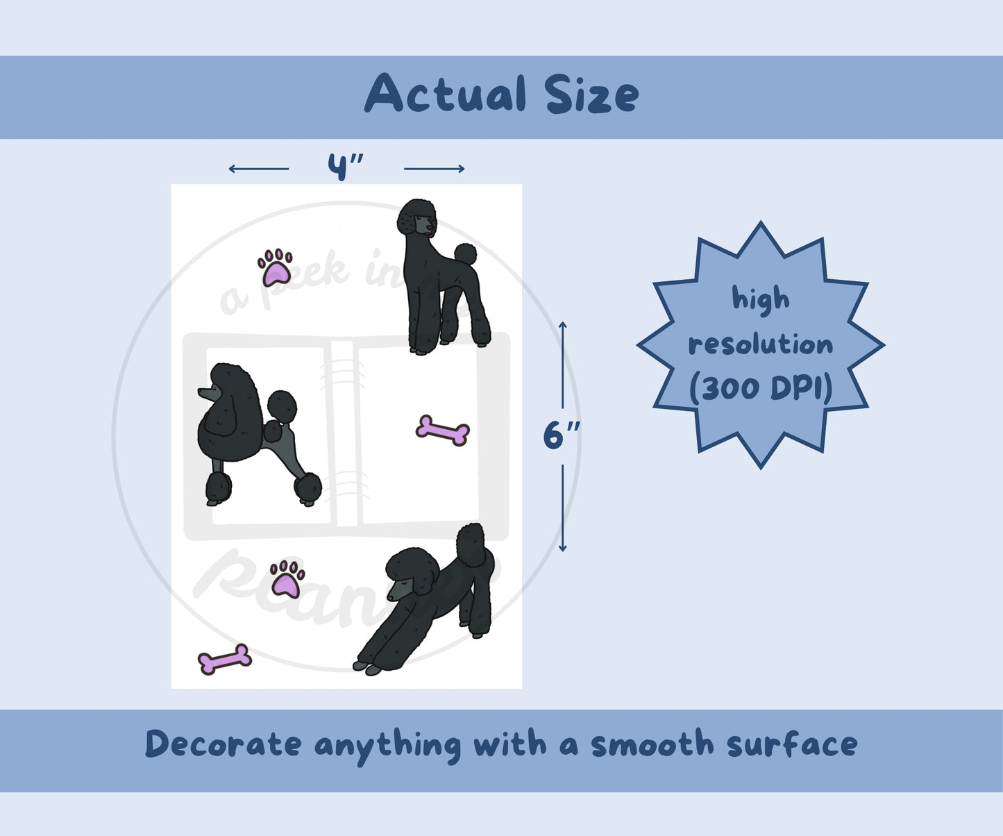 Black Poodle Sticker Sheet | Poodle Dog Kiss-Cut Stickers