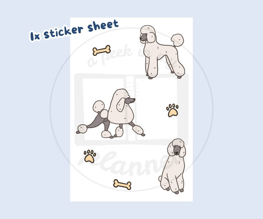 White Poodle Sticker Sheet | Poodle Dog Kiss-Cut Stickers