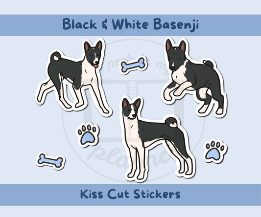 Basenji Sticker Sheet | Black & White Basenji Dog Kiss-Cut Stickers