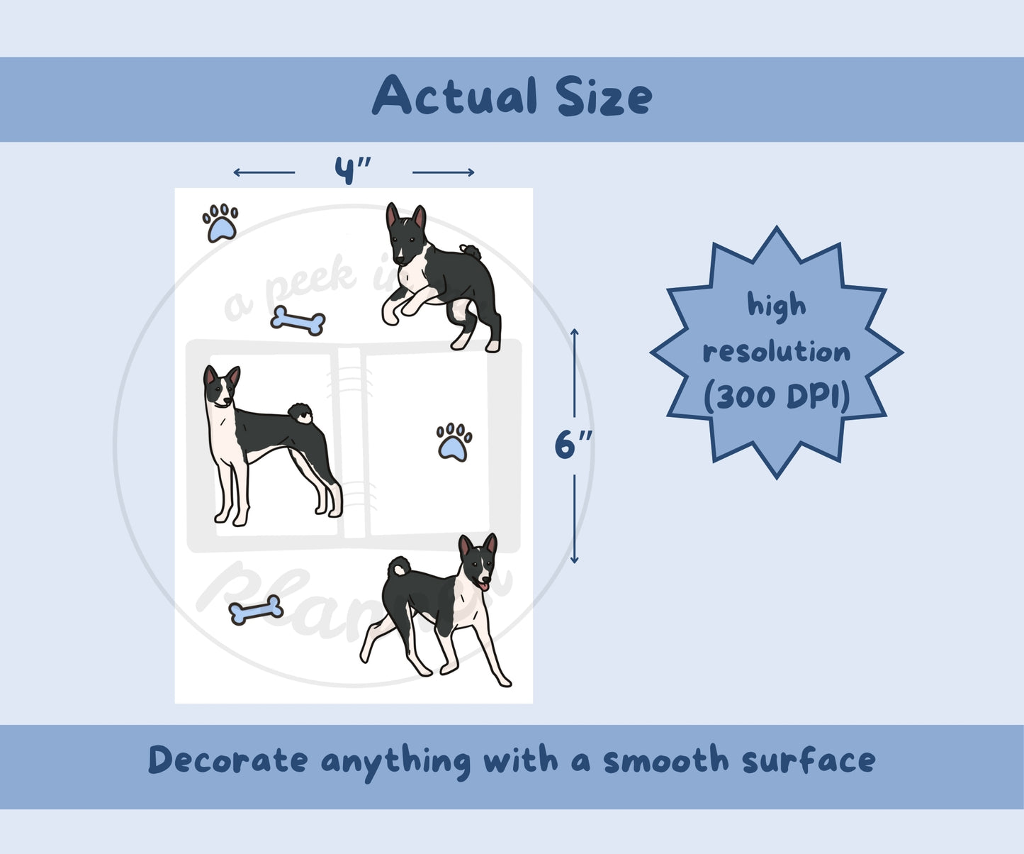 Basenji Sticker Sheet | Black & White Basenji Dog Kiss-Cut Stickers