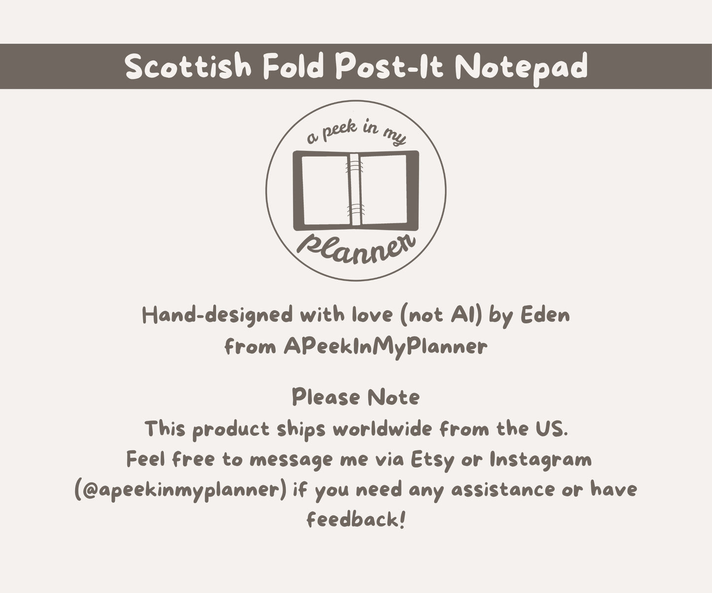 Scottish Fold Cat Post-it® Notepad | Silver Tabby Cat Lined Memo Pad