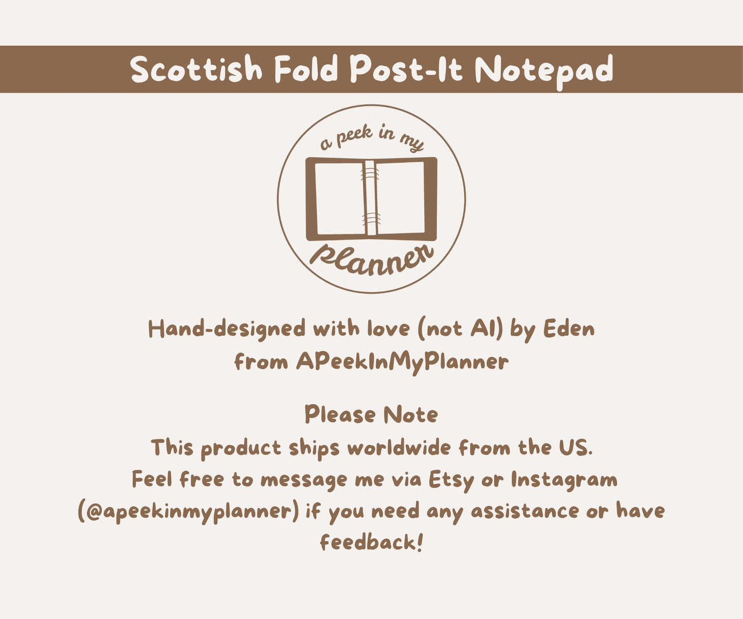 Scottish Fold Cat Post-it® Notepad | Grey Tabby Cat Lined Memo Pad