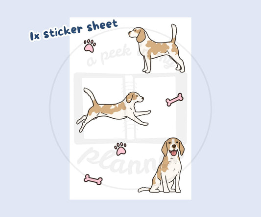 Beagle Sticker Sheet | Lemon & White Beagle Dog Kiss-Cut Stickers