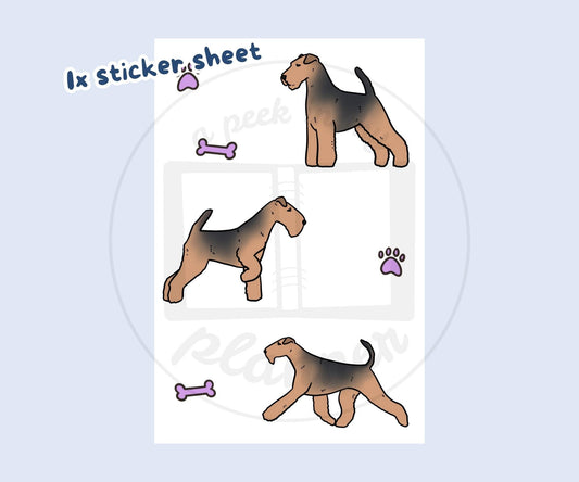 Airedale Terrier Sticker Sheet | Large Breed Terrier Kiss-Cut Stickers | Gift for Dog Lovers | Laptop, Water Bottle, Journal Decals