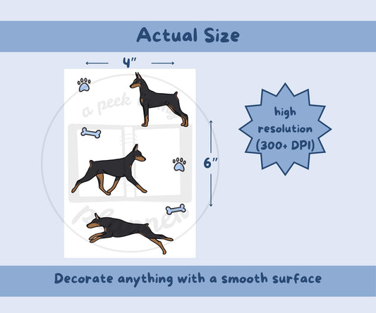 Doberman Sticker Sheet | Black and Tan Doberman Dog Kiss-Cut Stickers