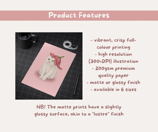 Lily Hat Cat Unframed Prints | Cute Floral Kitty Wall Art