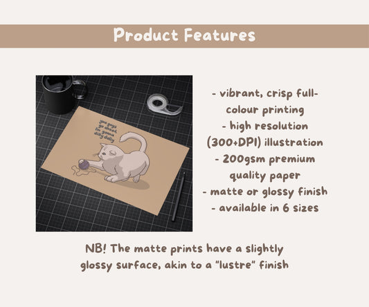 Dilly Dally Cat Illustration Unframed Print | Cute Kitten Wall Art