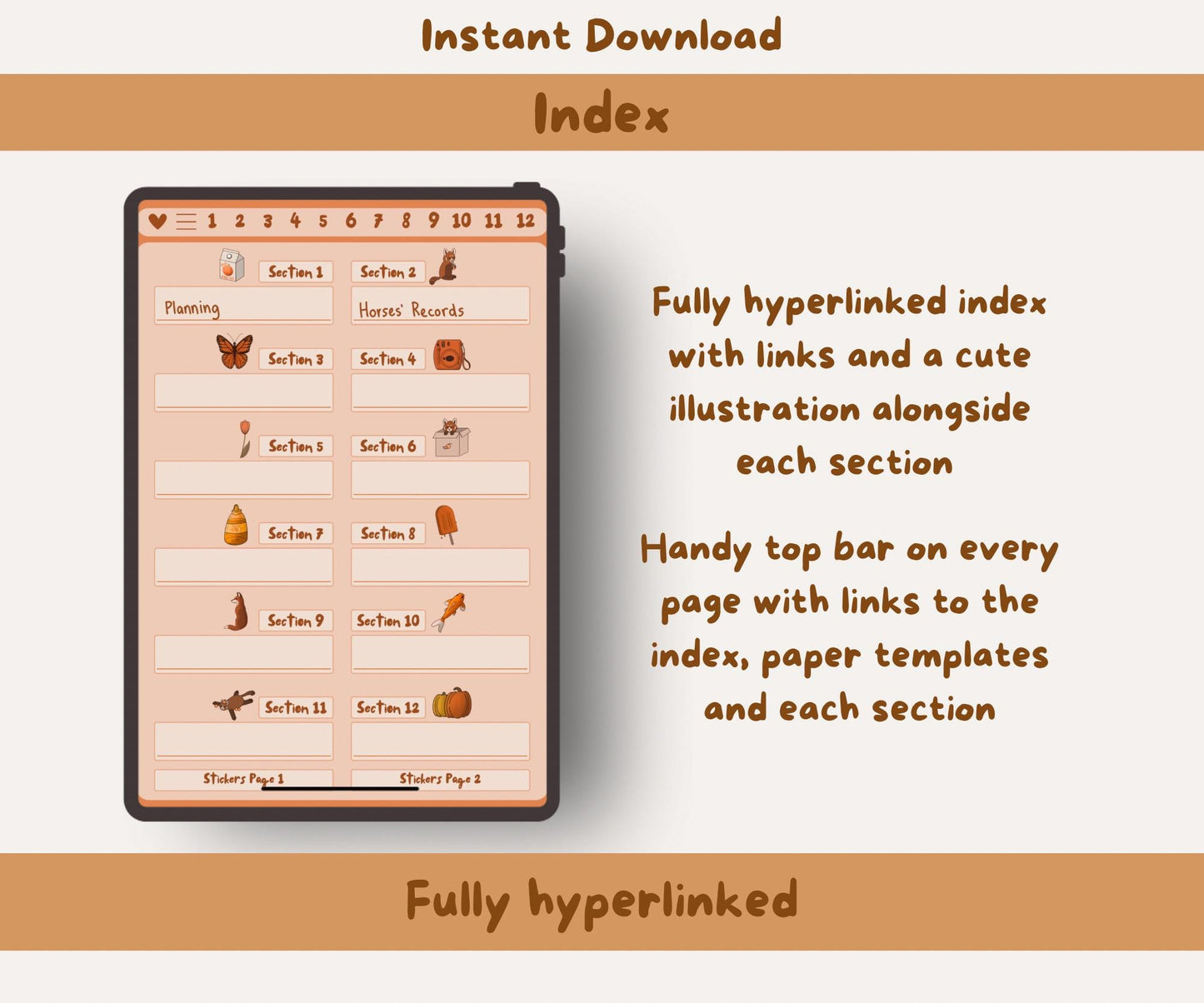 Red Panda Digital Notebook | PDF, 12 Sections, 28 Templates, 45 Free Stickers