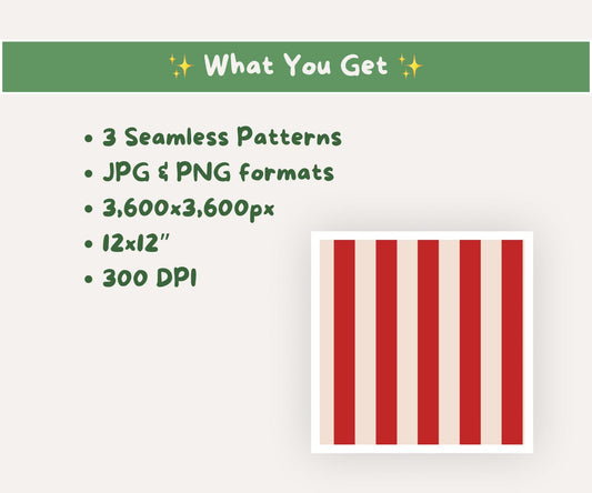 Candy Cane Stripes Seamless Pattern | Green, Gold and Red Christmas Stripes