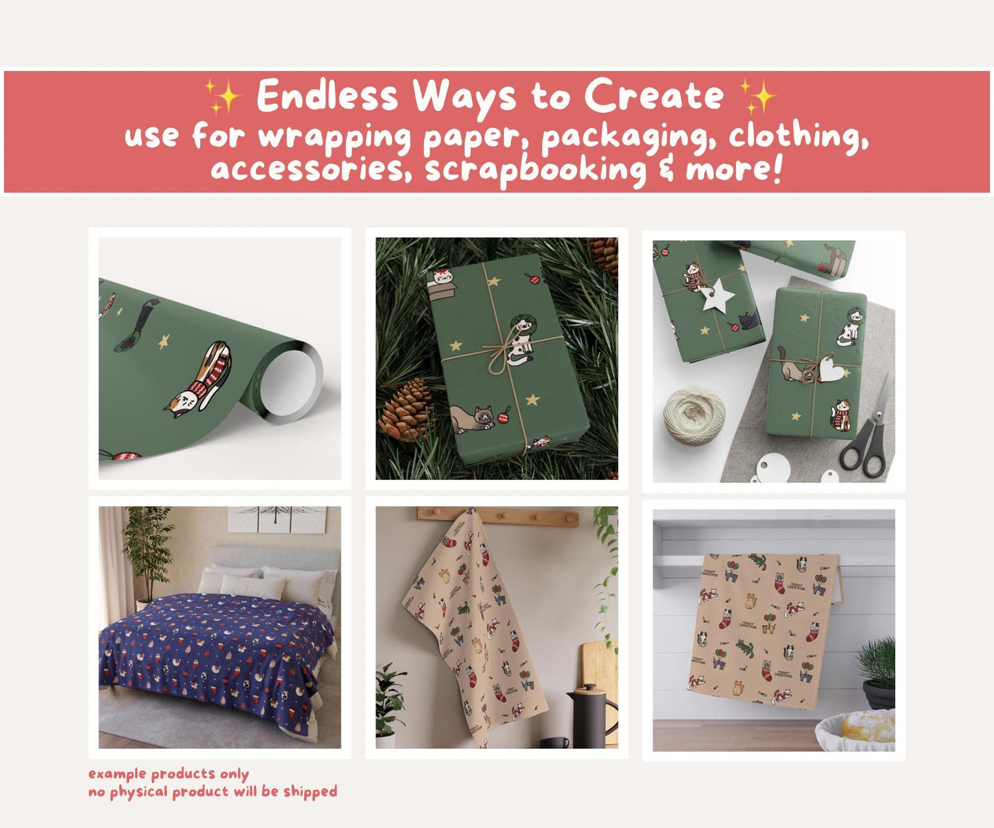 Festive Felines Seamless Pattern Bundle | 24 Patterns | Christmas Cats