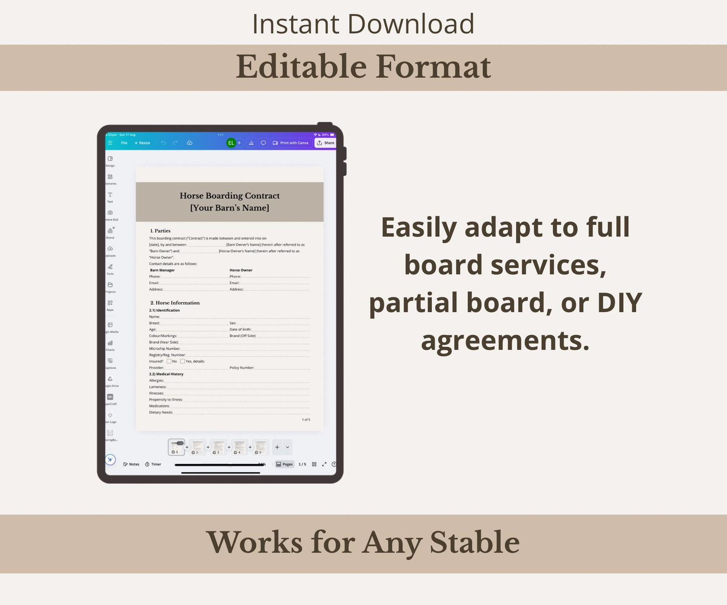 Horse Boarding Contract Template