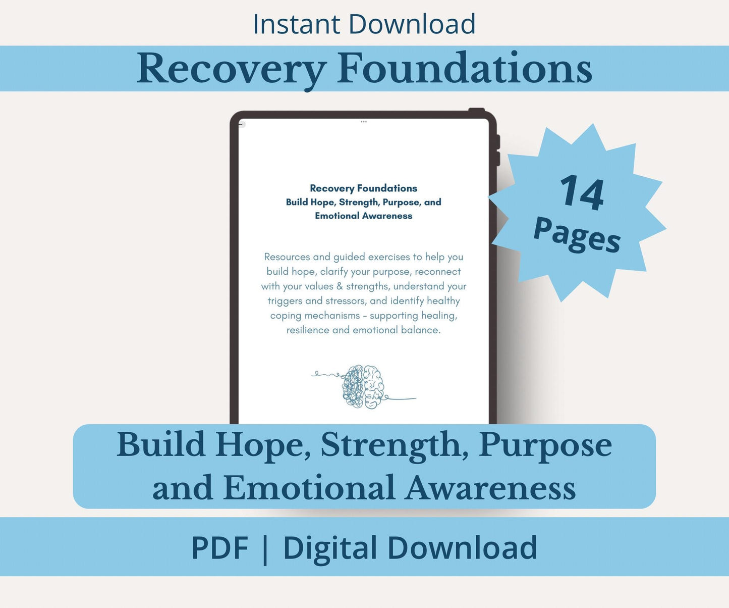 Recovery Foundations: Build Hope, Strength, Purpose and Emotional Awareness | Digital & Printable Therapy Worksheets