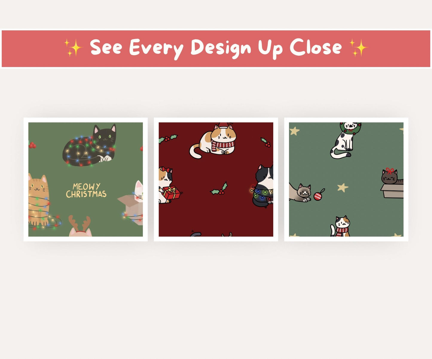 Festive Felines Seamless Pattern Bundle | 24 Patterns | Christmas Cats