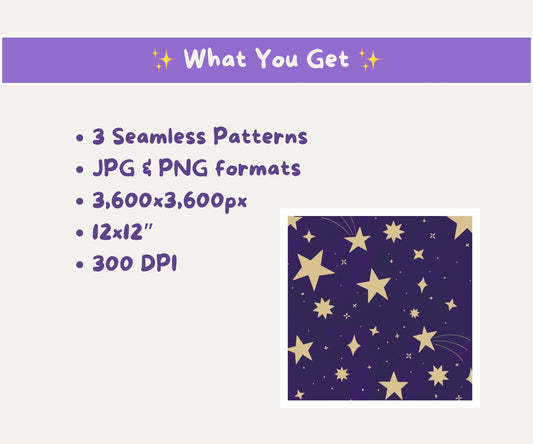 Starry Night Seamless Pattern | Celestial Gold Star Design