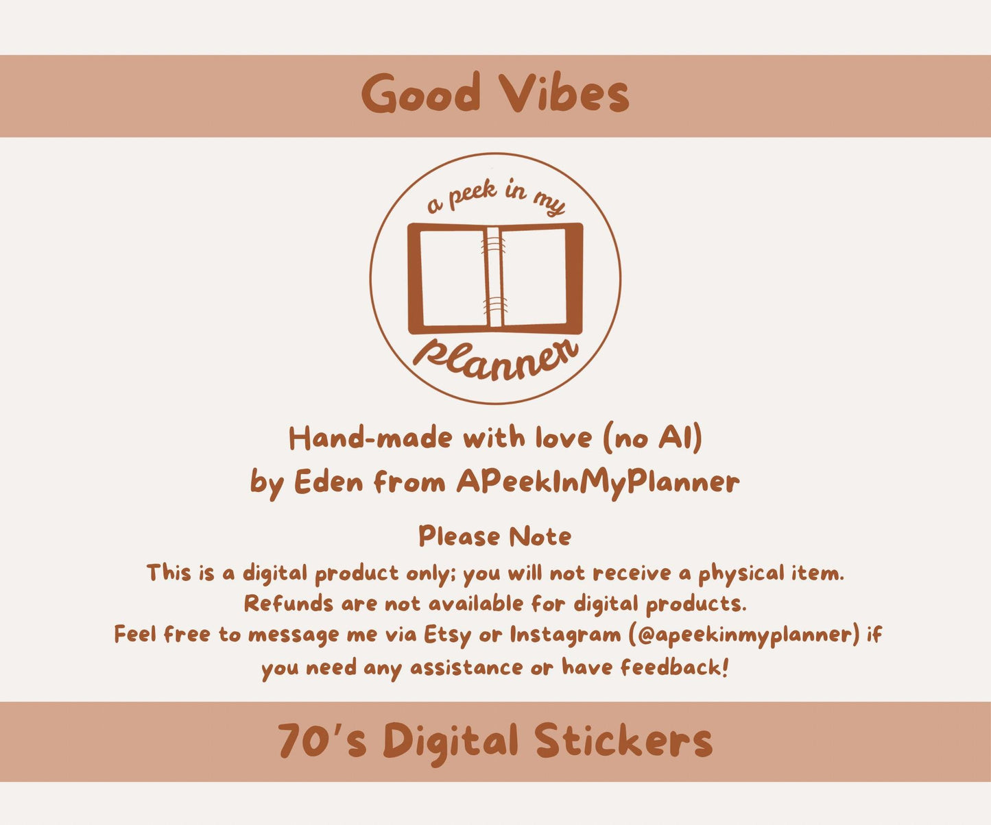 Good Vibes | Retro 70s Inspired Sticker Set | 28x PNGs & Printable PDF Sticker Sheet