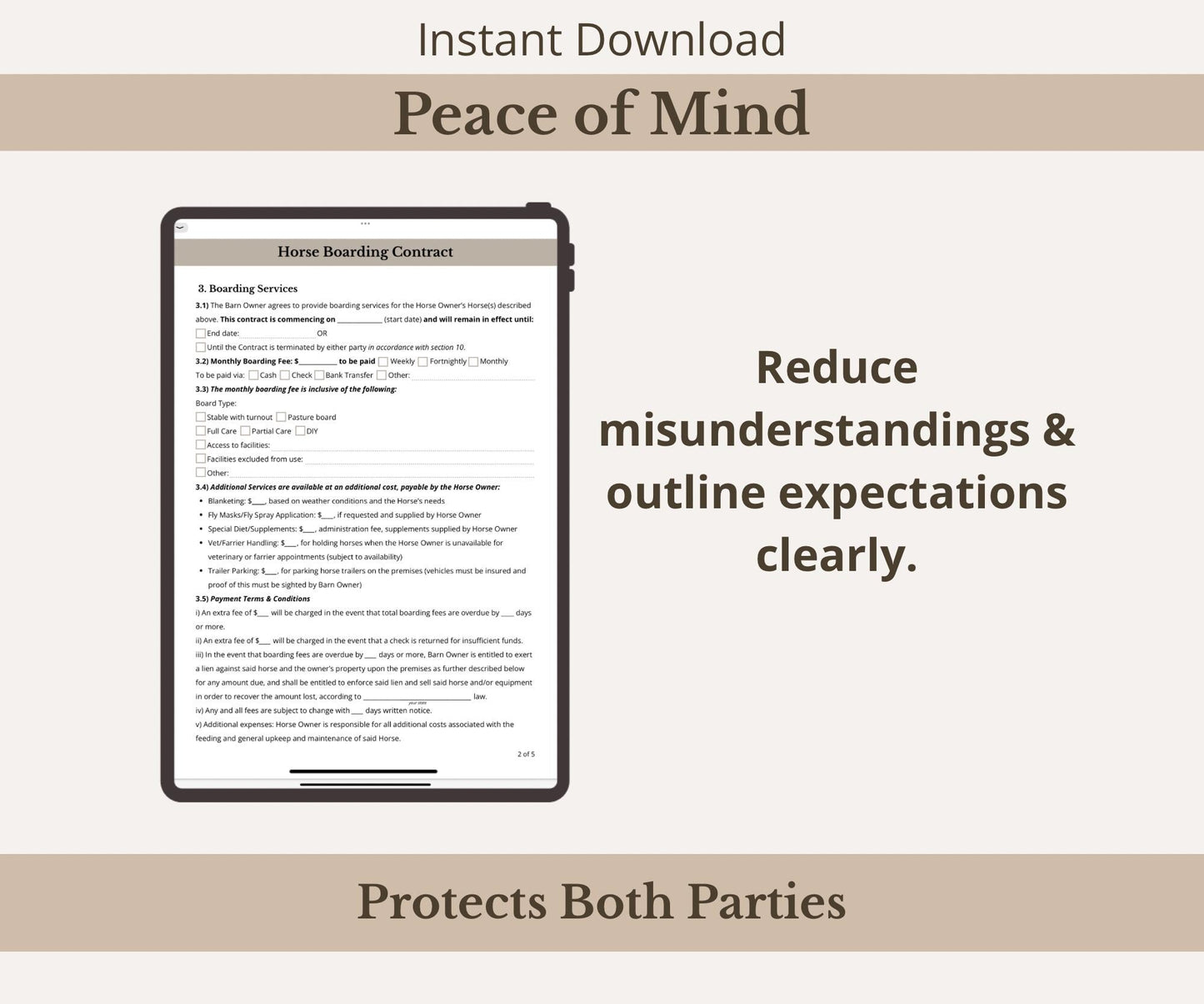 Horse Boarding Contract Template