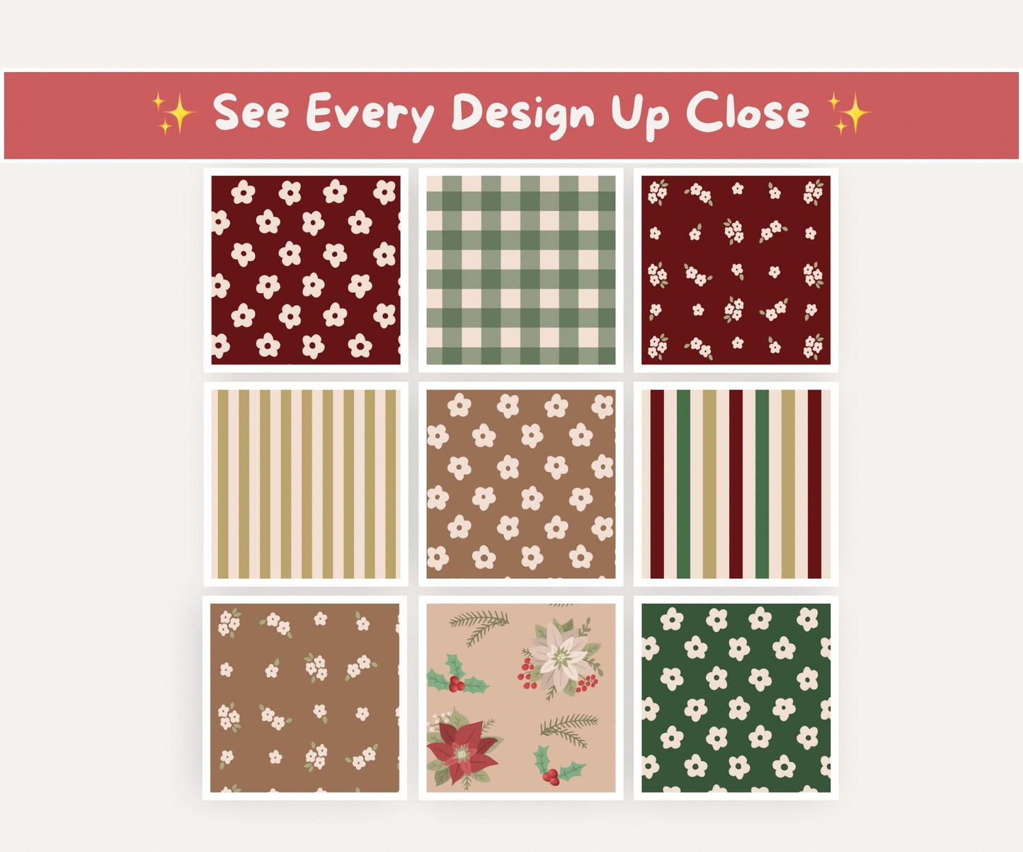 Christmas Florals Seamless Pattern Bundle | 18 Festive Digital Papers