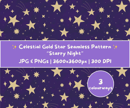 Starry Night Seamless Pattern | Celestial Gold Star Design
