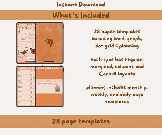 Red Panda Digital Notebook | PDF, 12 Sections, 28 Templates, 45 Free Stickers