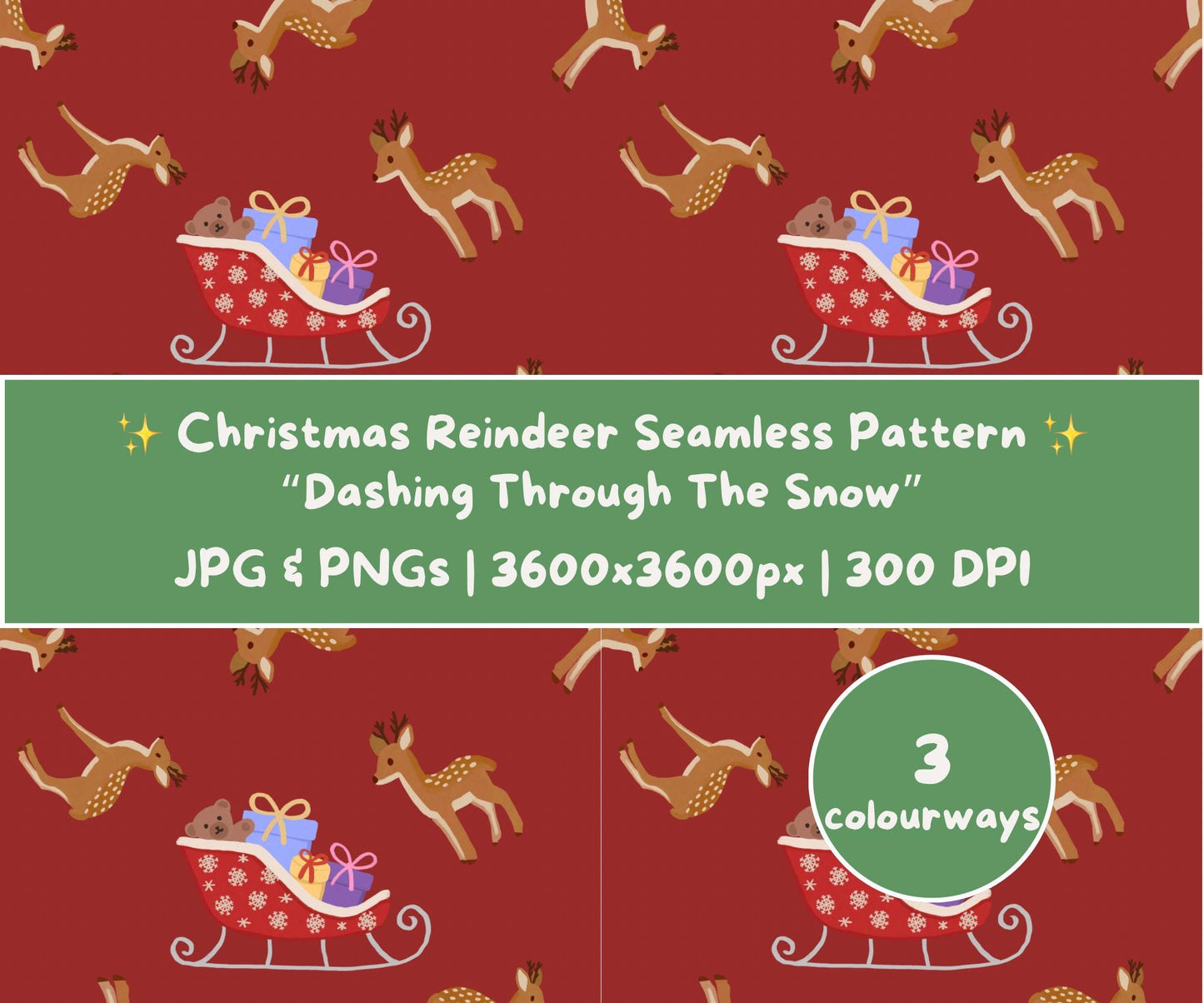 Dashing Through the Snow Seamless Pattern | Reindeer & Sleighs