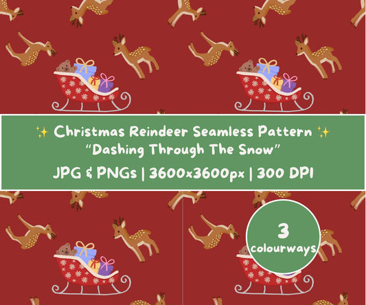 Dashing Through the Snow Seamless Pattern | Reindeer & Sleighs