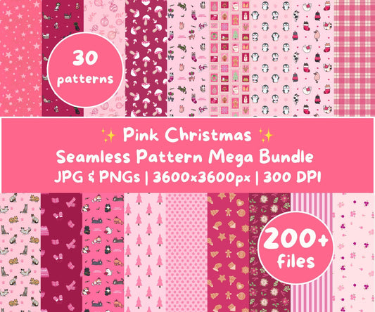 Pink Christmas Seamless Pattern Mega Bundle | 30 Designs, Over 200 Files