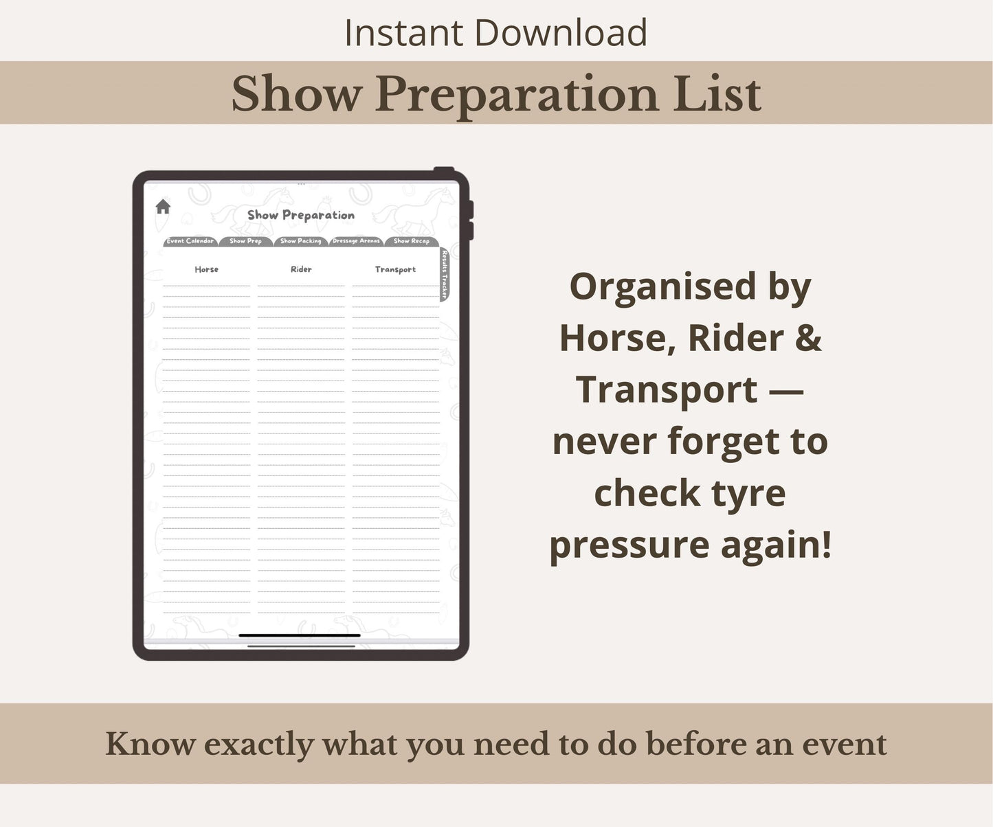 Horse Events & Shows Planner Bundle