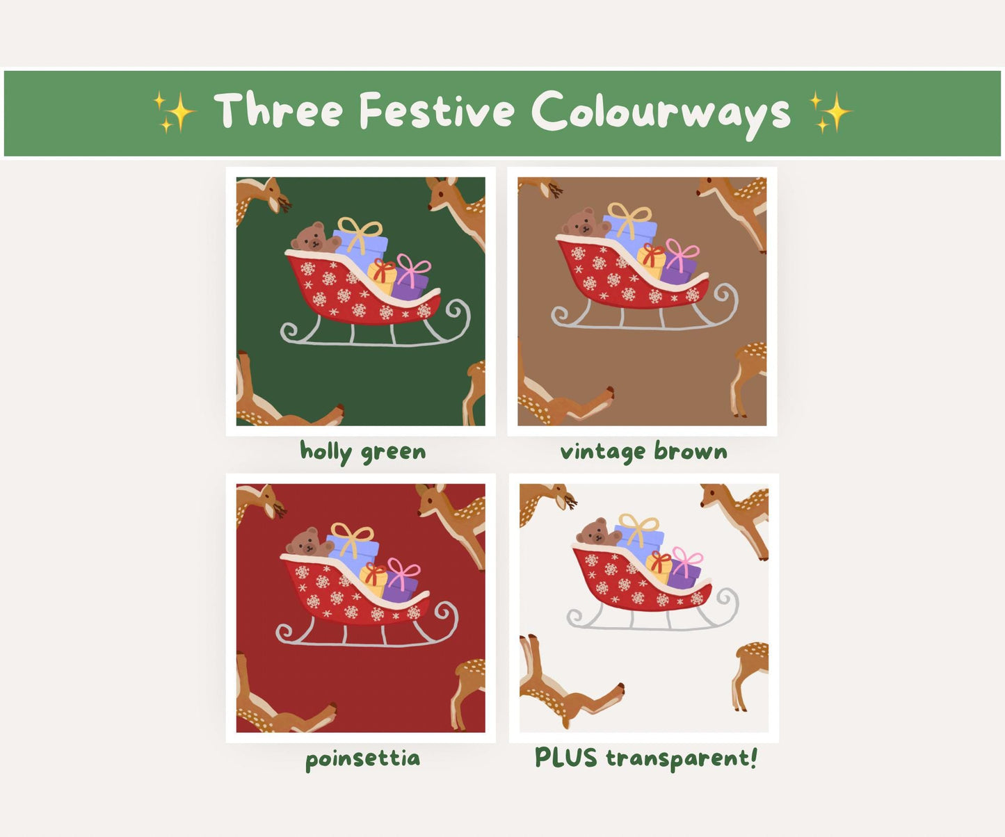 Dashing Through the Snow Seamless Pattern | Reindeer & Sleighs
