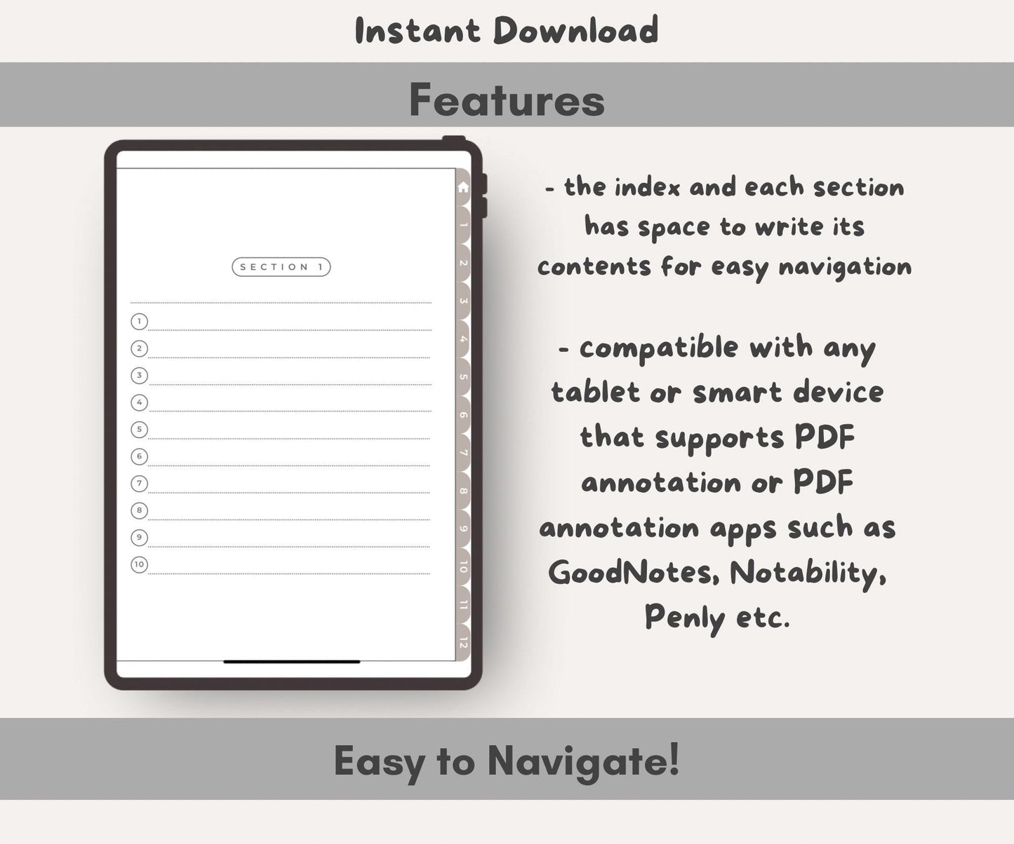 Minimalist Digital Notebook | Hyperlinked PDF