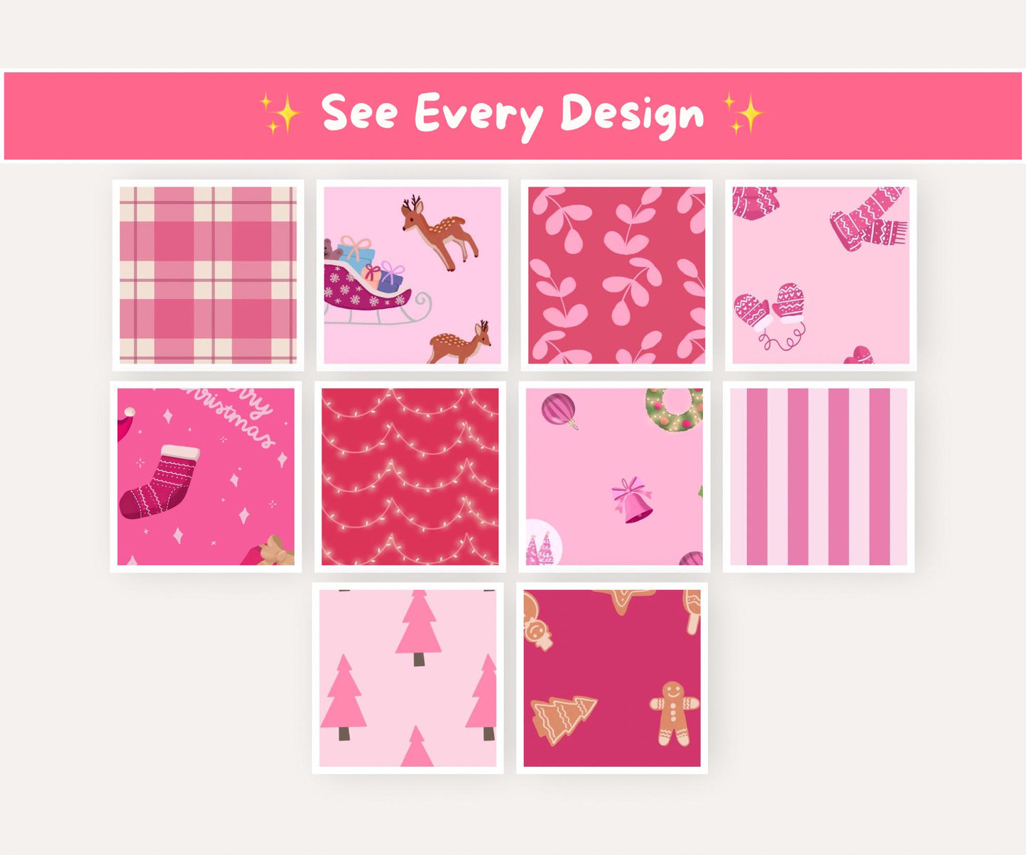 Pink Christmas Seamless Pattern Mega Bundle | 30 Designs, Over 200 Files