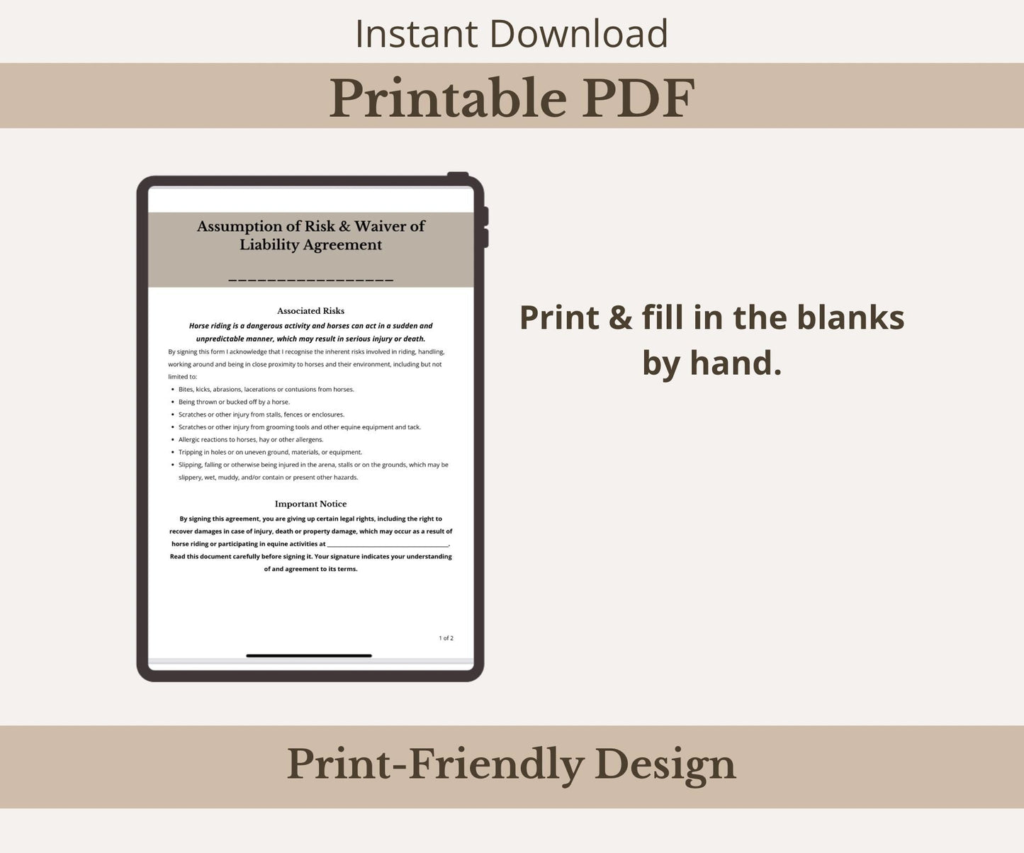 Horse Riding Liability & Risk Waiver Form Template