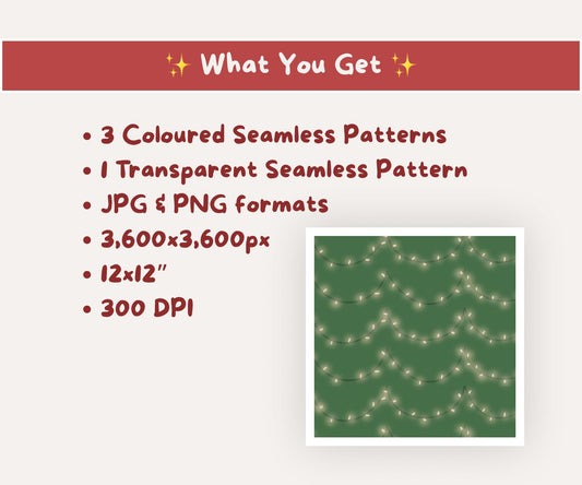 Twinkling Christmas Lights Seamless Pattern | Cozy Fairy Lights