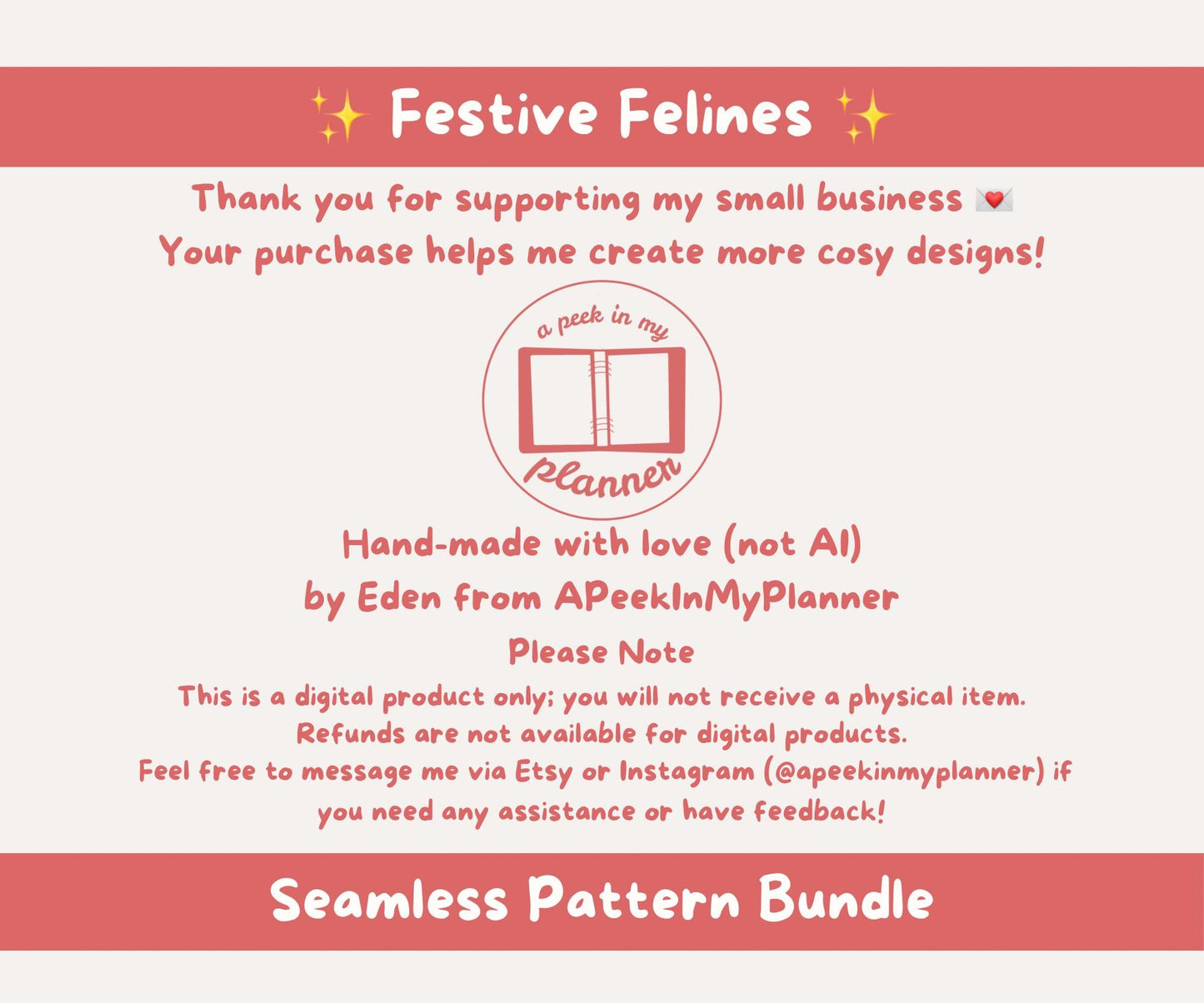 Festive Felines Seamless Pattern Bundle | 24 Patterns | Christmas Cats