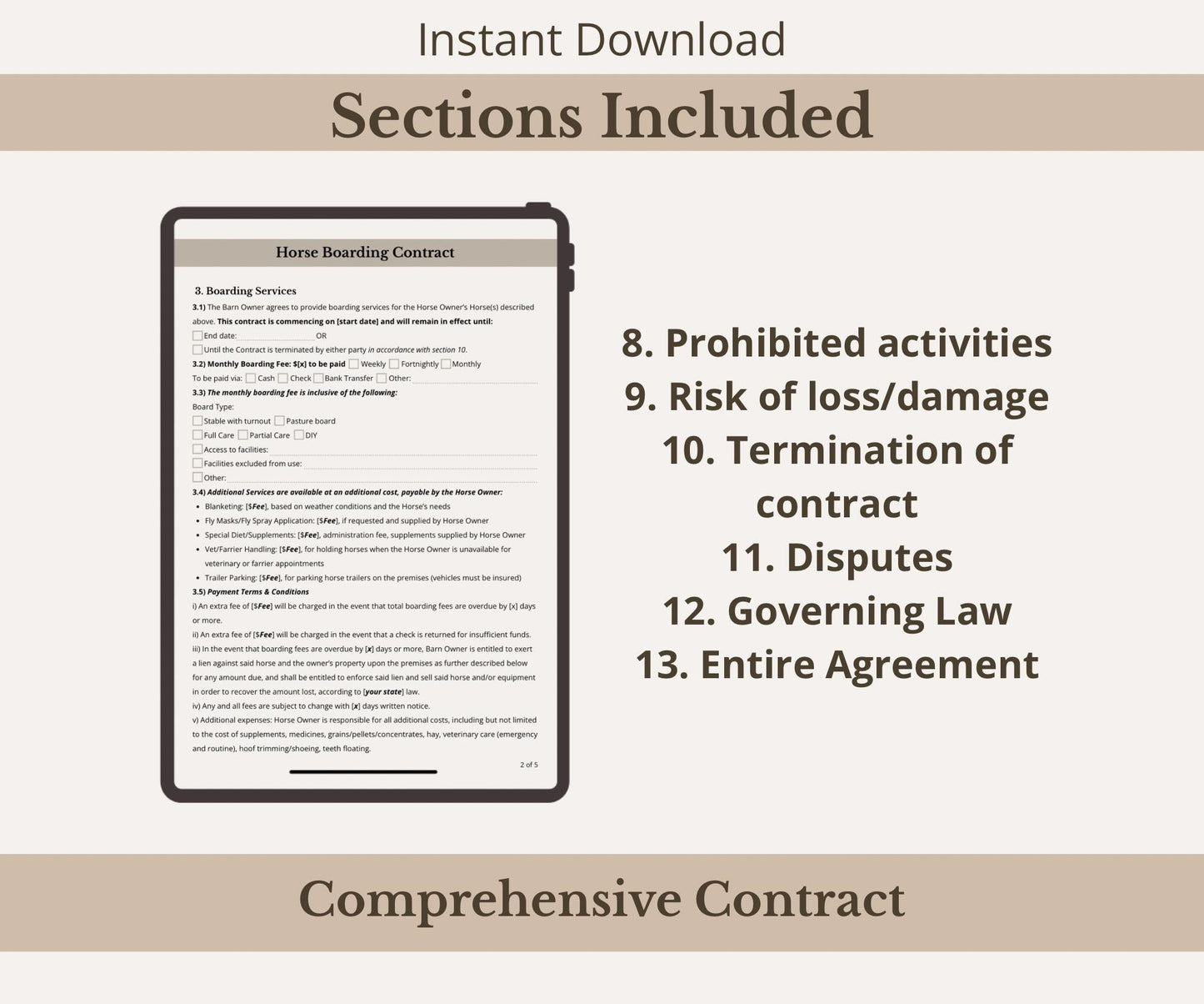 Horse Boarding Contract Template