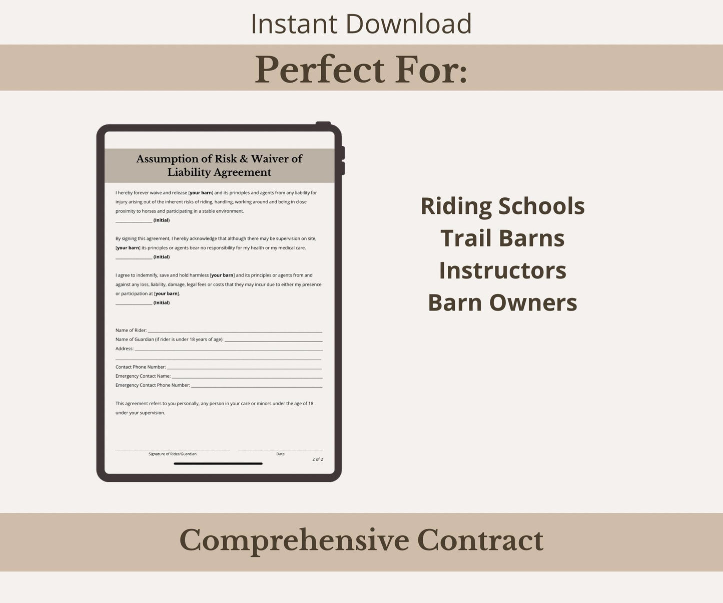 Horse Riding Liability & Risk Waiver Form Template