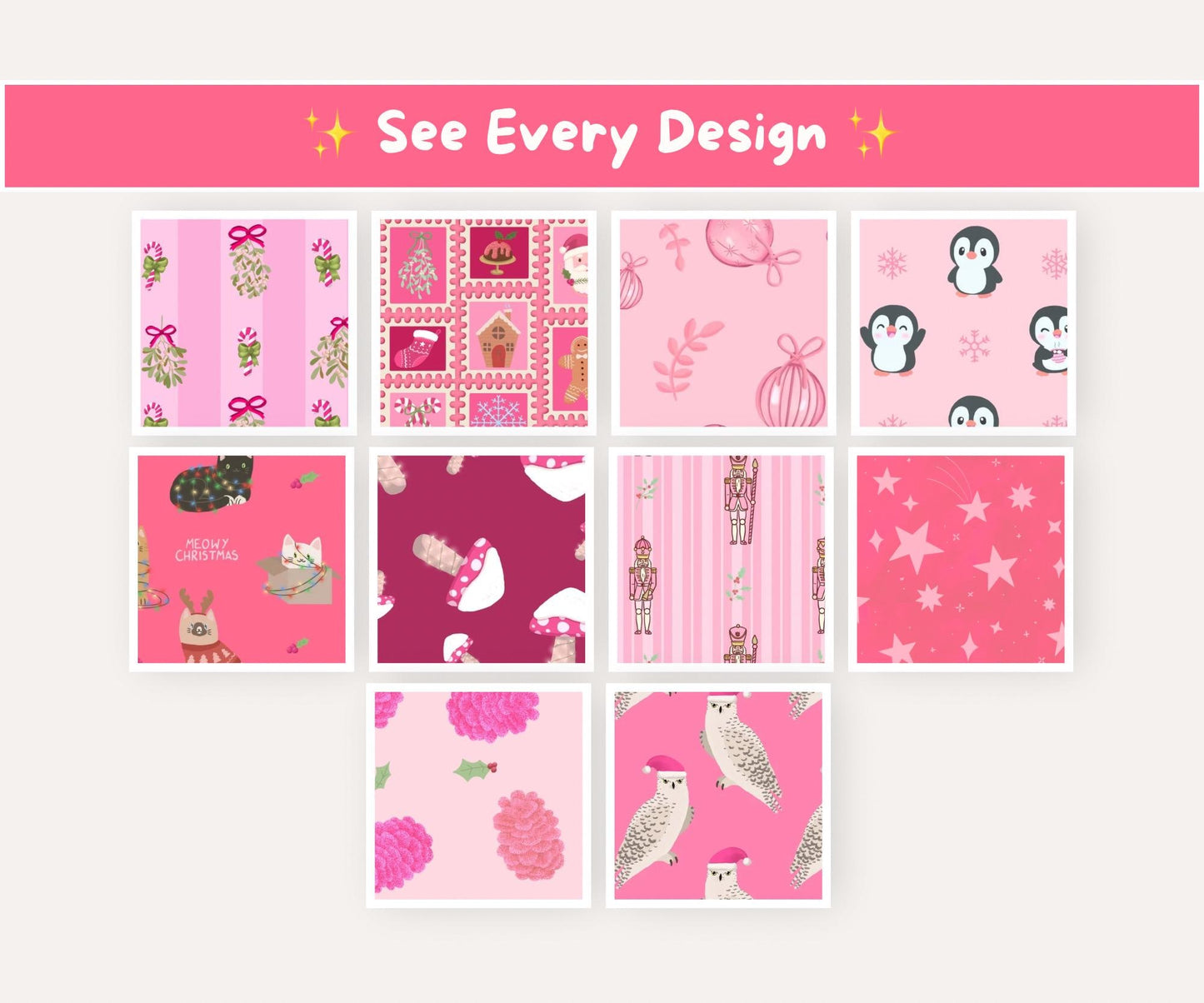 Pink Christmas Seamless Pattern Mega Bundle | 30 Designs, Over 200 Files