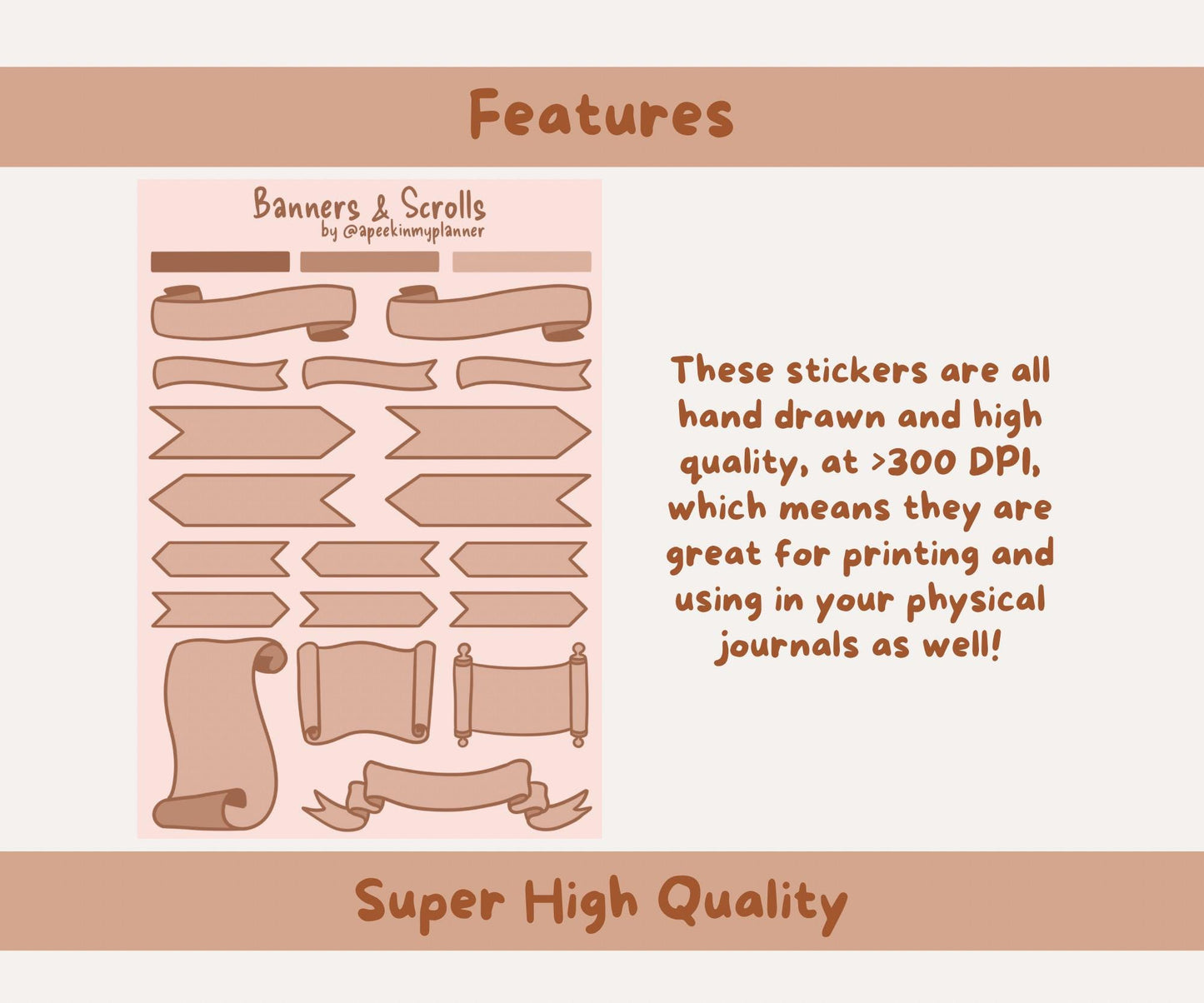 Banners and Scrolls Digital Stickers | 104 PNGs & PDF Sticker Sheets